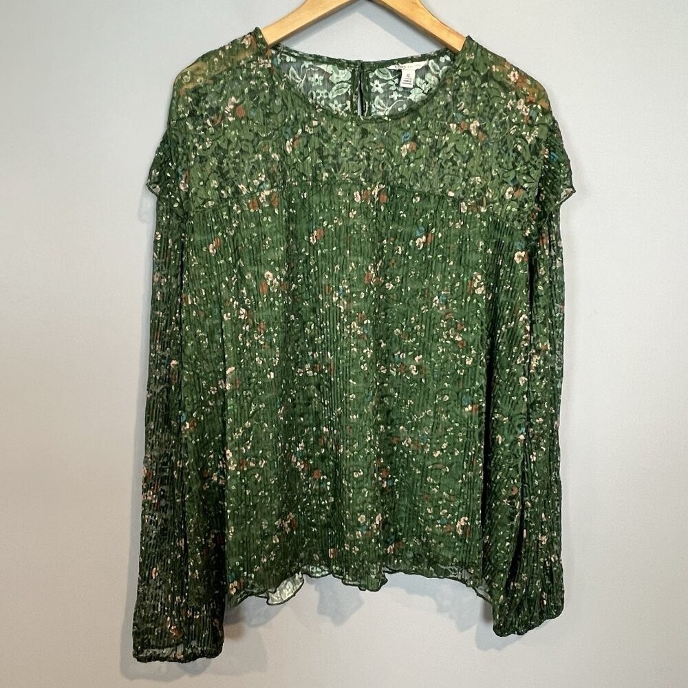 Cato Green Blouse Size XL Pleated Courtyard Garden Semi Sheer Fairycore